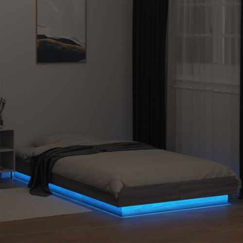 Рамка за легло с LED осветление, сив сонома, 90x190 см