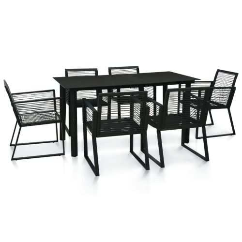 Градински трапезен комплект, 7 части, PVC ратан, черен