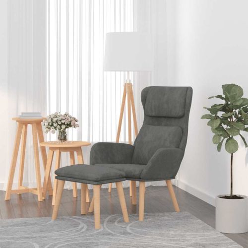 Релаксиращ стол с табуретка, Тъмносив, кадифе