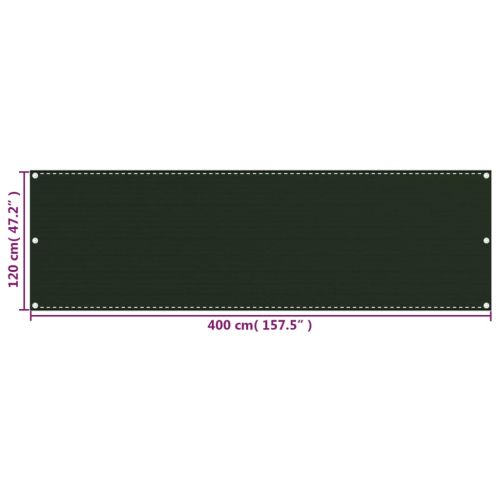 Балконски параван, тъмнозелен, 120x400 см, HDPE