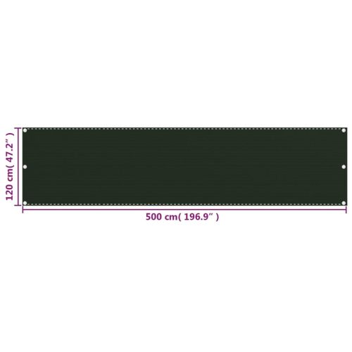 Балконски параван, тъмнозелен, 120x500 см, HDPE