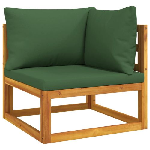 Модулен ъглов диван със зелени възглавници акациево дърво масив