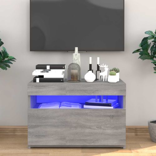 ТВ шкаф с LED осветление, сив сонома, 60x35x40 см