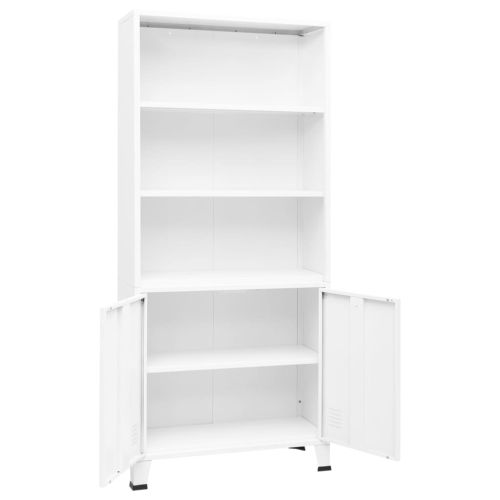 Индустриална етажерка за книги, бяла, 80x32x180 см, стомана