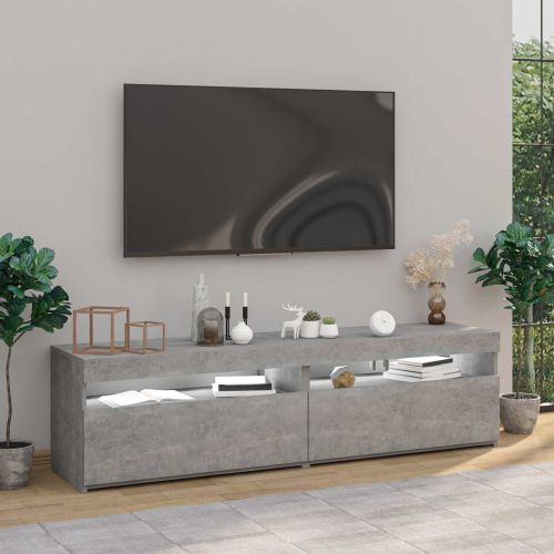 ТВ шкафове, 2 бр, с LED осветление, бетонно сиви, 75x35x40 см
