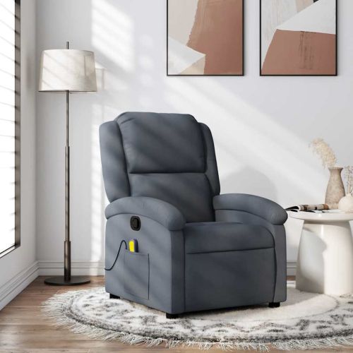 Масажен фотьойл с регулируема облегалка, тъмносив кадифе