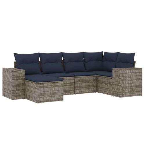 Градински комплект от 6 дивана с възглавници, сив, полиратан