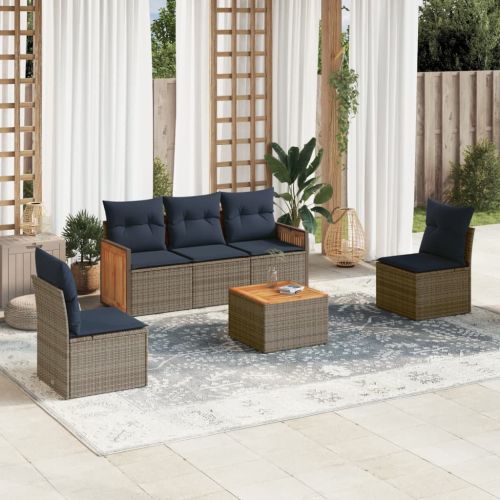 Градински комплект от 6 дивана с възглавници, сив, полиратан