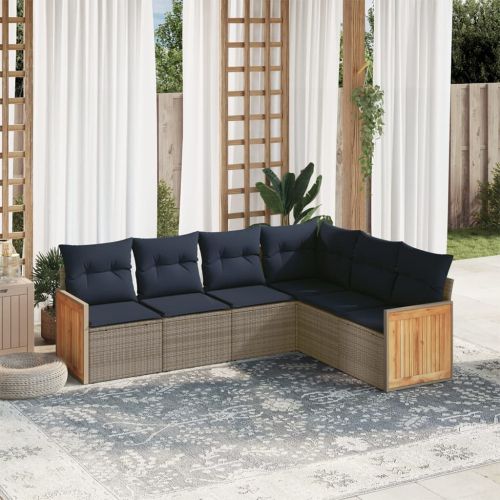 Градински комплект от 6 дивана с възглавници, сив, полиратан