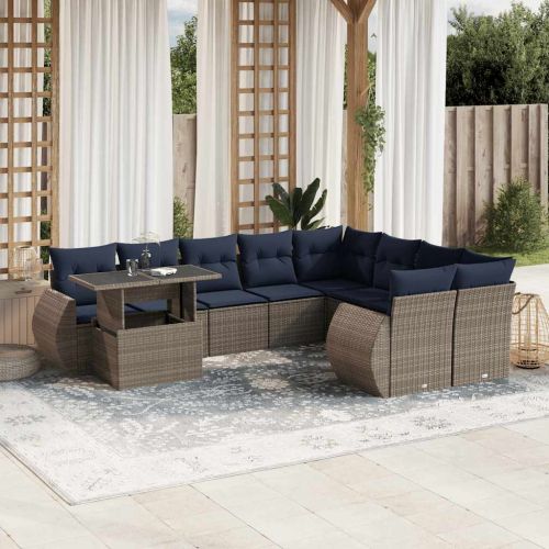 Комплект градински дивани с възглавници, 10 части, сив, полиратан