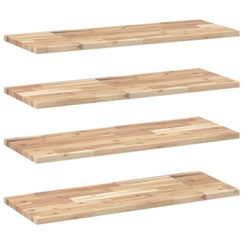 Плаващи рафтове, 4 бр., 100x30x2 см, необработена масивна дървесина, акация