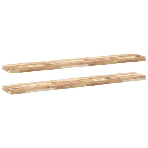 Плаващи рафтове, 2 бр., 120x20x4 см, необработена масивна дървесина, акация