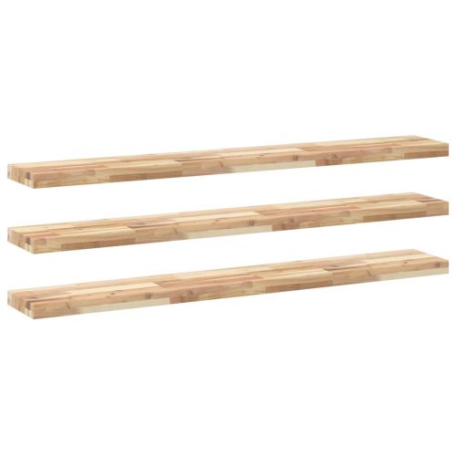 Плаващи рафтове, 3 бр., 120x20x4 см, необработена масивна дървесина, акация