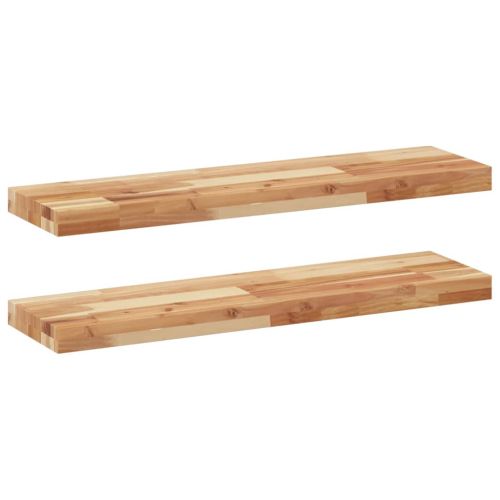 Плаващи рафтове, 2 бр., 100x20x4 см, маслено обработени, масивна дървесина, акация