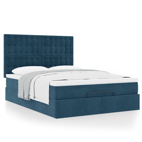 Отоманка с матраци, тъмносиня, 140x200 см, кадифе