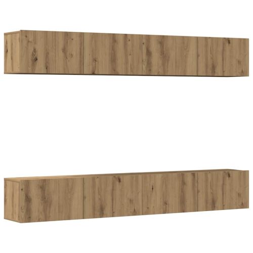 Комплект стенен ТВ шкаф, 4 части, дъбов, 100x30x30 см