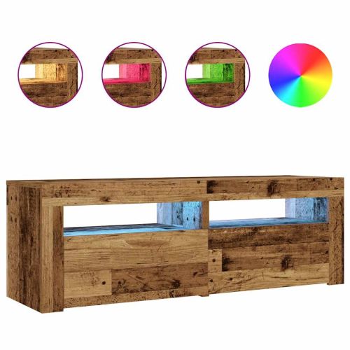 Нощни шкафчета 2 бр. с LED осветление, старо дърво, 60x35x40 см
