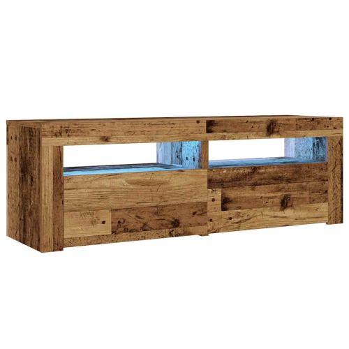 Нощни шкафчета 2 бр. с LED осветление, старо дърво, 60x35x40 см