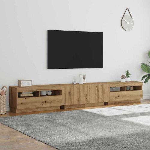ТВ шкаф с LED осветление, дъбов ръчен труд, 260x35x40 см, инженерно дърво