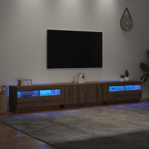 ТВ шкаф с LED осветление, дъбов ръчен труд, 260x35x40 см, инженерно дърво