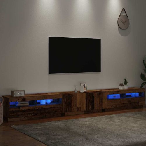 ТВ шкаф с LED осветление, старо дърво, 300x35x40 см, инженерно дърво