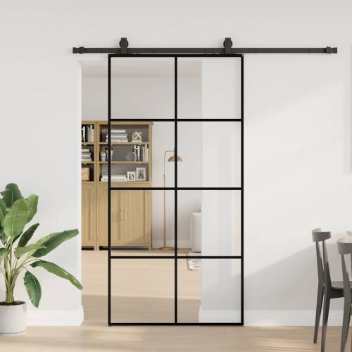 Плъзгаща се врата с комплект обков, черна, 102,5x205 см, ESG стъкло