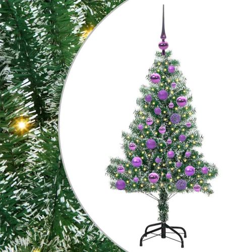 Изкуствена коледна елха със сняг и LED светлина 120 cm