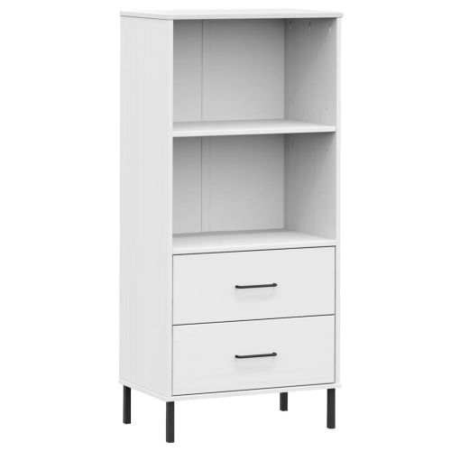 Библиотека с 2 чекмеджета бяла 60x35x128,5 см дърво масив OSLO