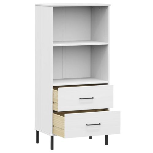 Библиотека с 2 чекмеджета бяла 60x35x128,5 см дърво масив OSLO