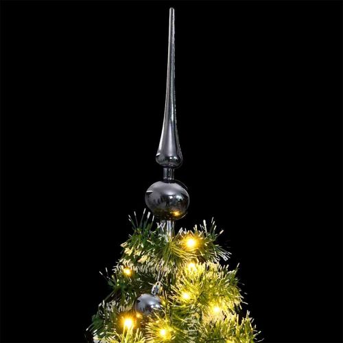 Изкуствена коледна елха, 150 LED, топки и флокиран сняг, 120 см