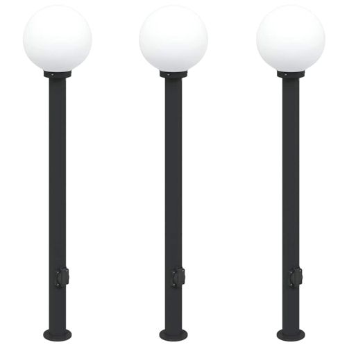 Осветителни стълбове с контакт, 3 бр., 120 см, черни, IP44