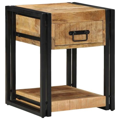 Нощно шкафче 40x40x50 см, масивно необработено дърво, цвят манго