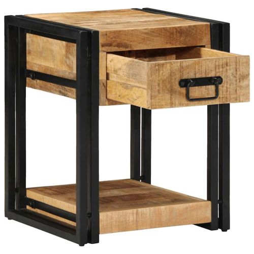 Нощно шкафче 40x40x50 см, масивно необработено дърво, цвят манго