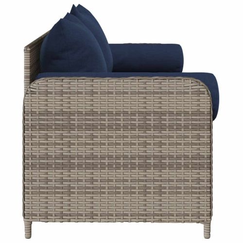 Градински диван с възглавници, 3-местен, сив, полиратан