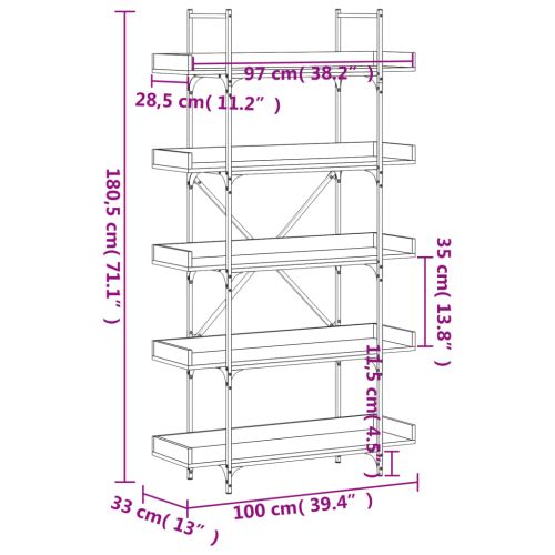 Библиотека 5 рафта опушен дъб 100x33x180,5 см инженерно дърво