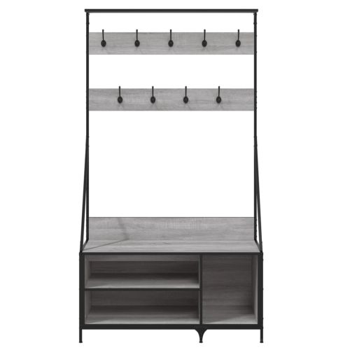 Стойка за дрехи и рафт за обувки, сив сонома, 100x41x184 см