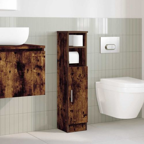 Шкаф за баня с поставка за ролкови ролки, опушен дъб, 20,5x22x90 см