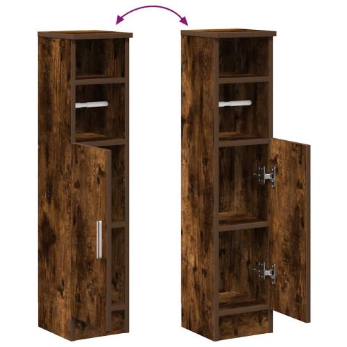 Шкаф за баня с поставка за ролкови ролки, опушен дъб, 20,5x22x90 см