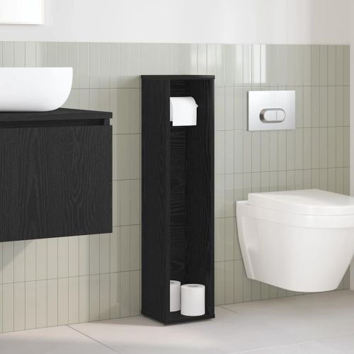 Шкаф за баня с поставка за ролки, черен, 20,5x20x90 см