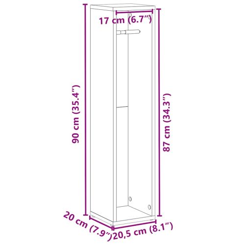 Шкаф за баня с поставка за ролки, черен, 20,5x20x90 см
