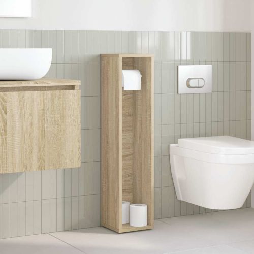 Шкаф за баня с поставка за ролкови дрехи, дъб Сонома, 20,5x20x90 см