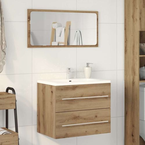Шкаф за мивка за баня, дъбов, 60x38,5x48 см, инженерно дърво