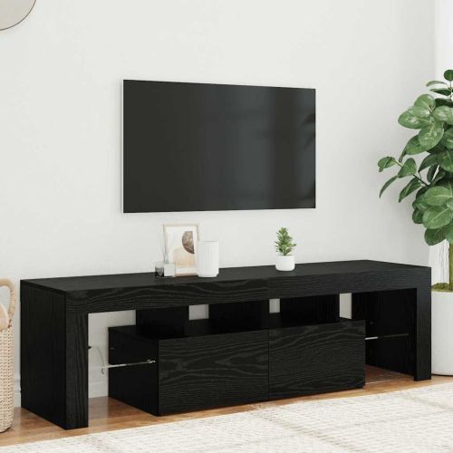 ТВ шкаф с LED осветление, черен дъб, 140x36,5x40 см, инженерно дърво