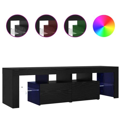 ТВ шкаф с LED осветление, черен дъб, 140x36,5x40 см, инженерно дърво