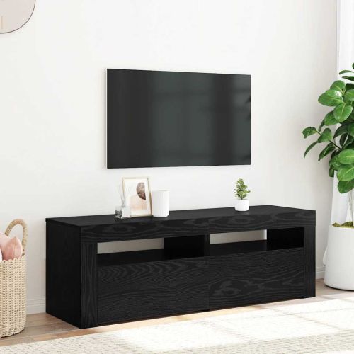 ТВ шкаф с LED осветление, черен дъб, 120x35x40 см, инженерно дърво