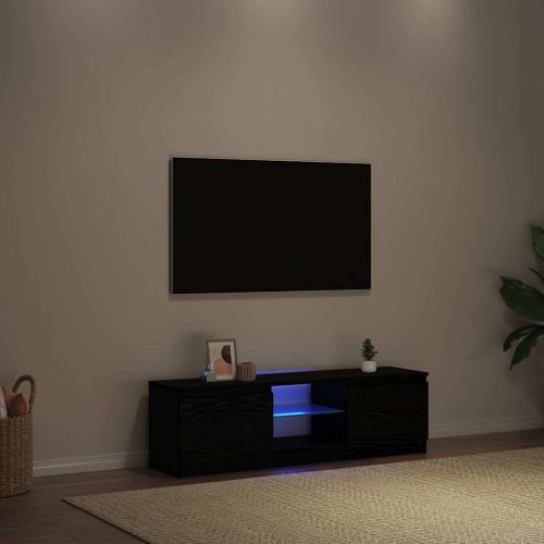 ТВ шкаф с LED осветление, черен дъб, 120x30x36 см, инженерно дърво