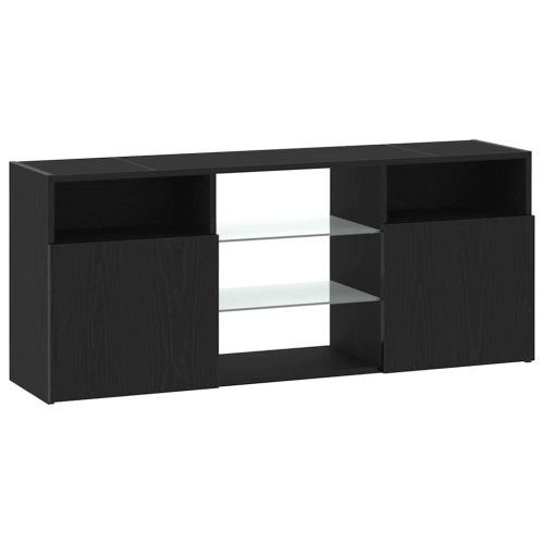 ТВ шкаф с LED осветление, черен дъб, 120x30x50 см, инженерно дърво