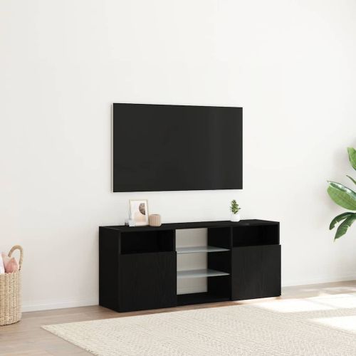 ТВ шкаф с LED осветление, черен дъб, 120x30x50 см, инженерно дърво