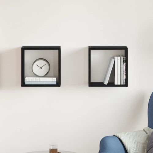 Стенни кубични рафтове, 2 бр., черен дъб, 30x15x30 см, инженерно дърво