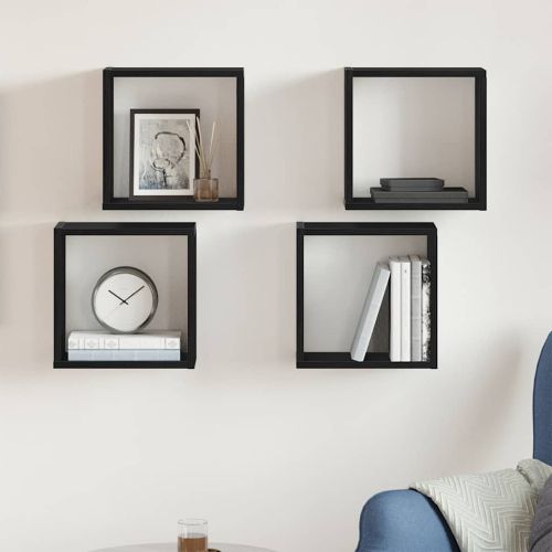 Стенни кубични рафтове, 4 бр., черен дъб, 30x15x30 см, инженерно дърво